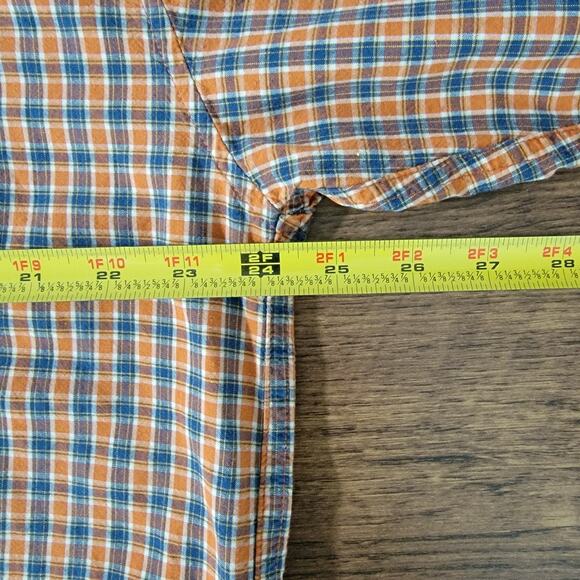 BKE Button Up Shirt Men L Orange Navy Plaid Casual Relaxed Office Rodeo Western - Picture 8 of 9